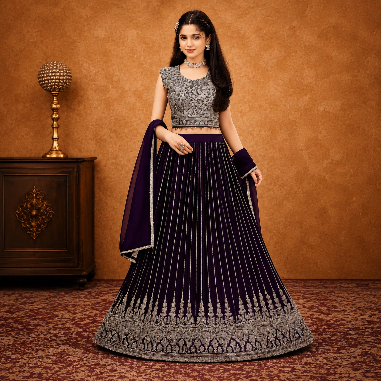 Premium Purple Embroidered Lehenga Set