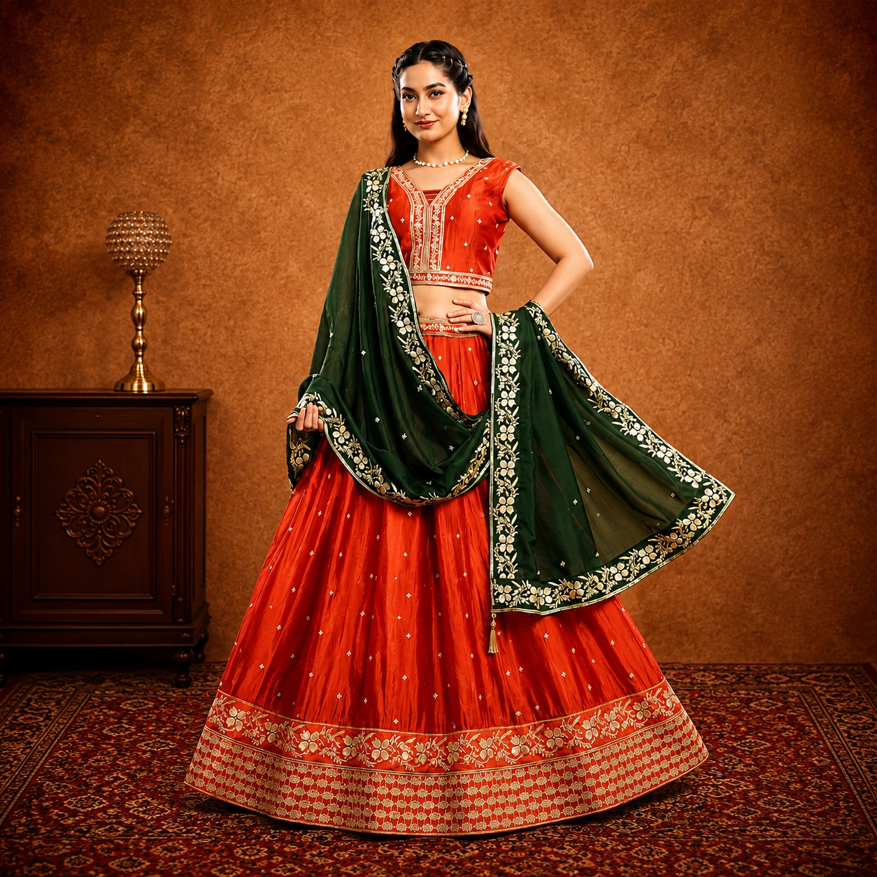Premium Orange Embroidered Lehenga Set