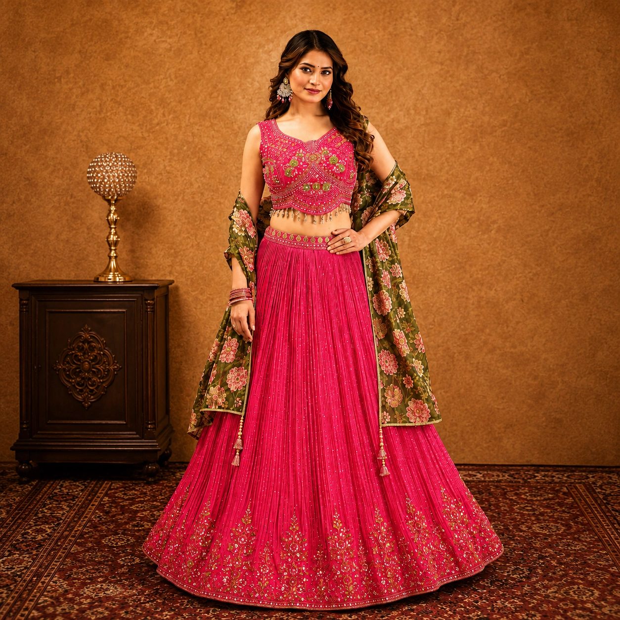 Premium Pink Embroidered Lehenga Set