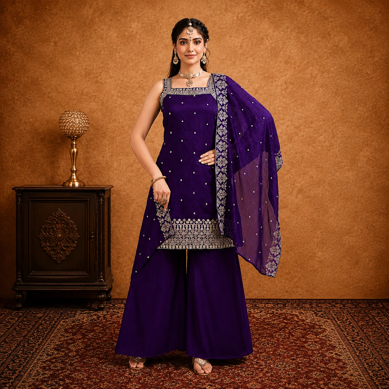 Premium Purple Embroidered Sharara Set