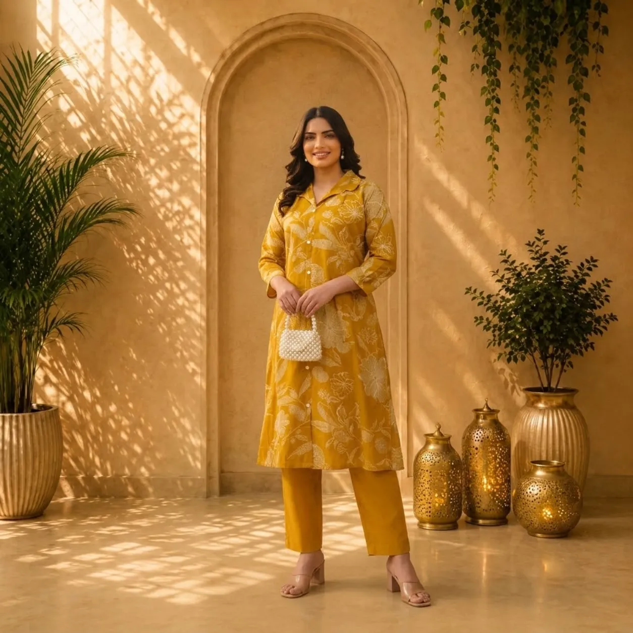 Mustard Yellow Floral Printed Kurta