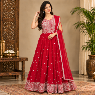 Crimson Anarkali in Traditional Elegance