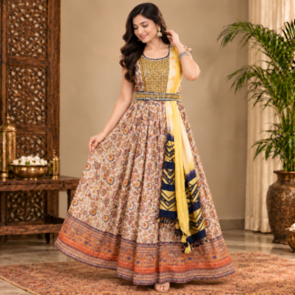 Elegant Anarkali in a Traditional Interior