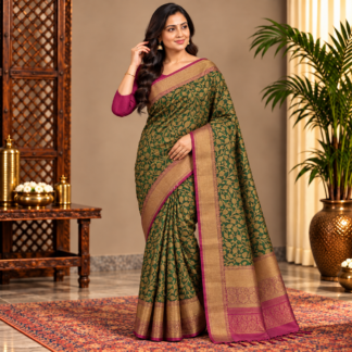 Elegant Green and Gold Saree