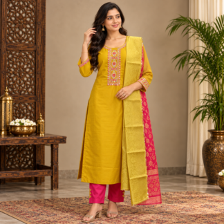 Elegant-Mustard-and-Fuchsia-Festive-wear