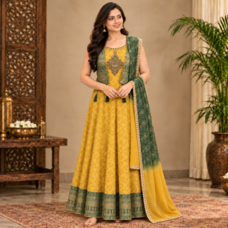 Elegant Mustard and Green Anarkali Portrait