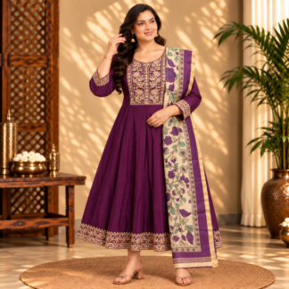 Floaral Neck Elegant Plum Anarkali