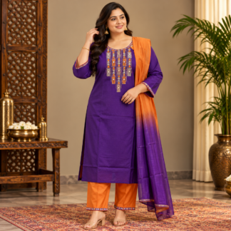 Elegant Purple and Orange Ethnic Ensemble