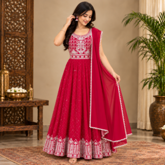 Elegant Ruby Anarkali Portrait