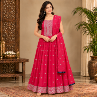 Fuchsia Anarkali in Traditional Decor