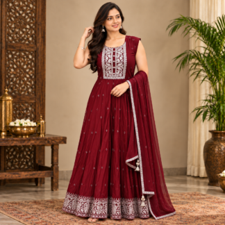 Maroon Anarkali in an Elegant Interior