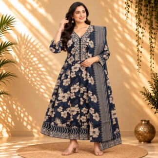 Navy Floral Anarkali