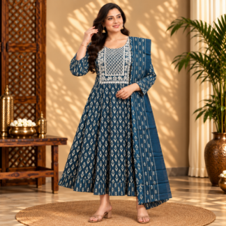 Teal Ikat Anarkali